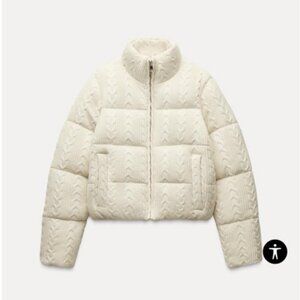 Zara Cable Knit Puffer Bomber Jacket